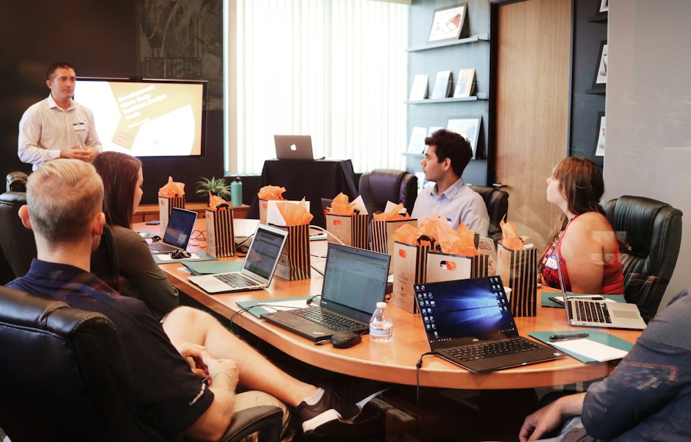 Colleagues collaborating in a meeting