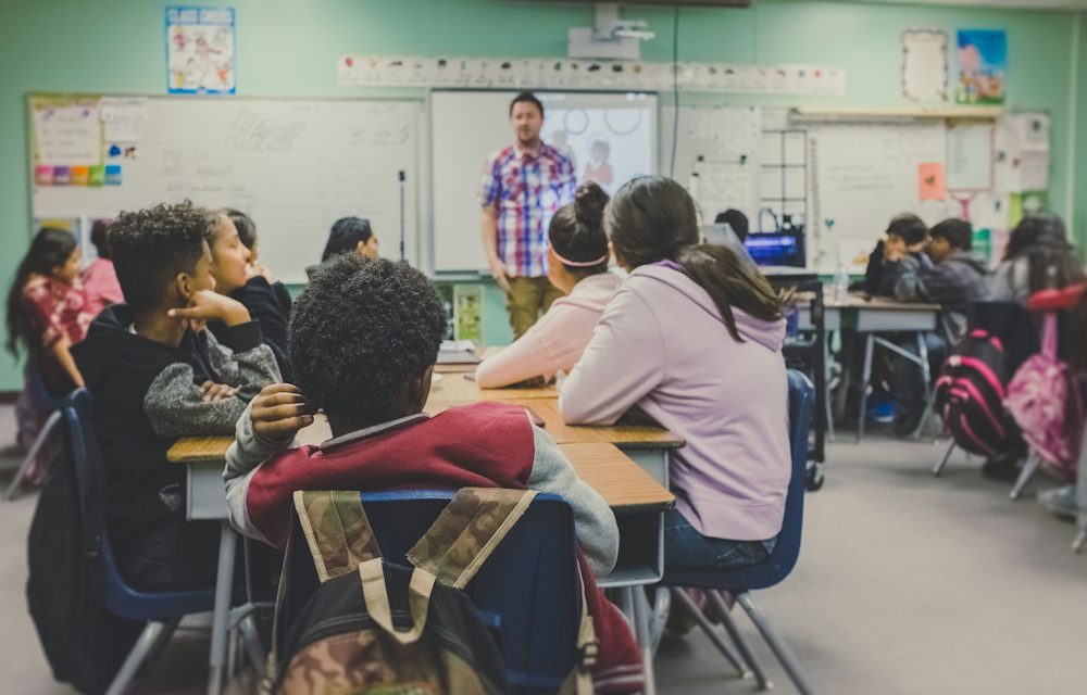 Students working together in a classroom